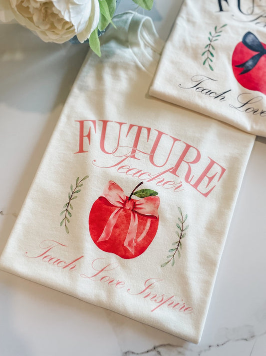 Future Teacher Bow Tee - Ivory
