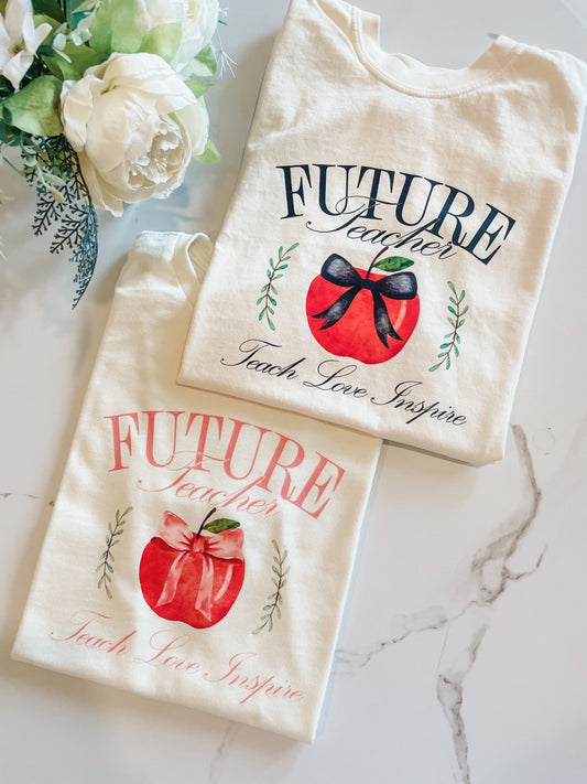 Future Teacher Bow Tee - Ivory