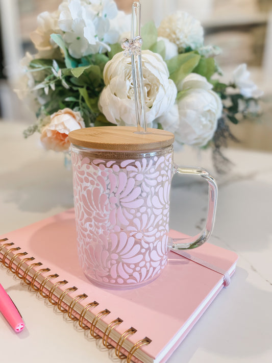 Pink Talavera Glass Mug (15oz)