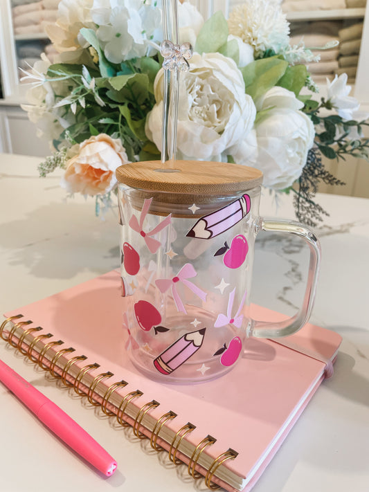 Pencils and Bows Glass Mug (15oz)