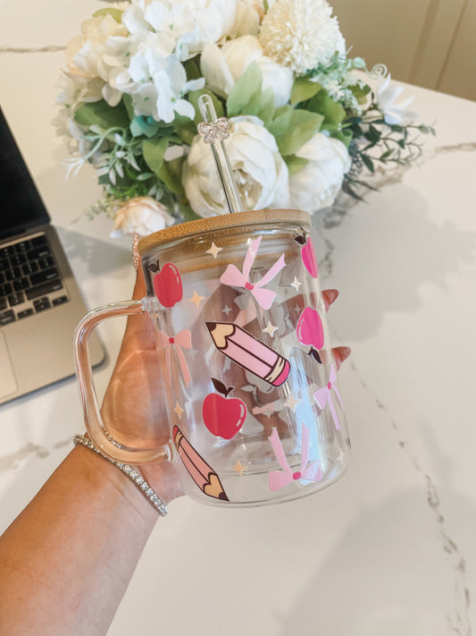 Pencils and Bows Glass Mug (15oz)