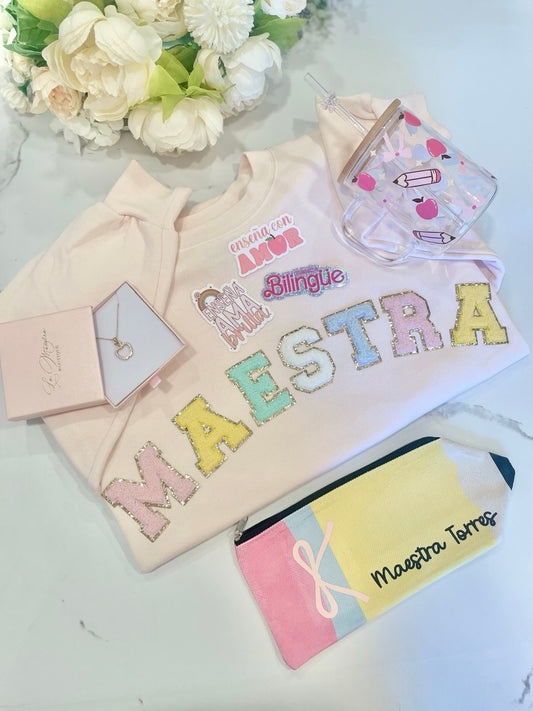 Maestra Letter Patch Sweatshirt Gift Box
