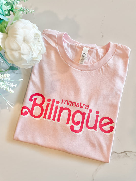 Maestra Bilingüe Pink Tee - Bella Canvas
