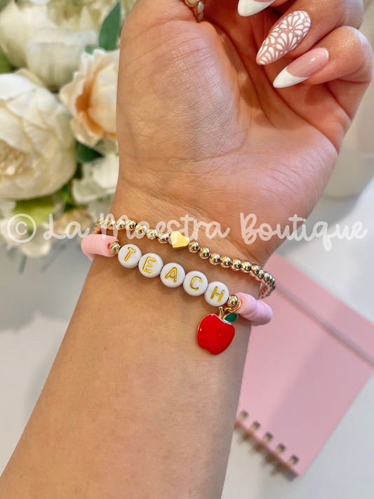 Teach Apple Charm Bracelet Set