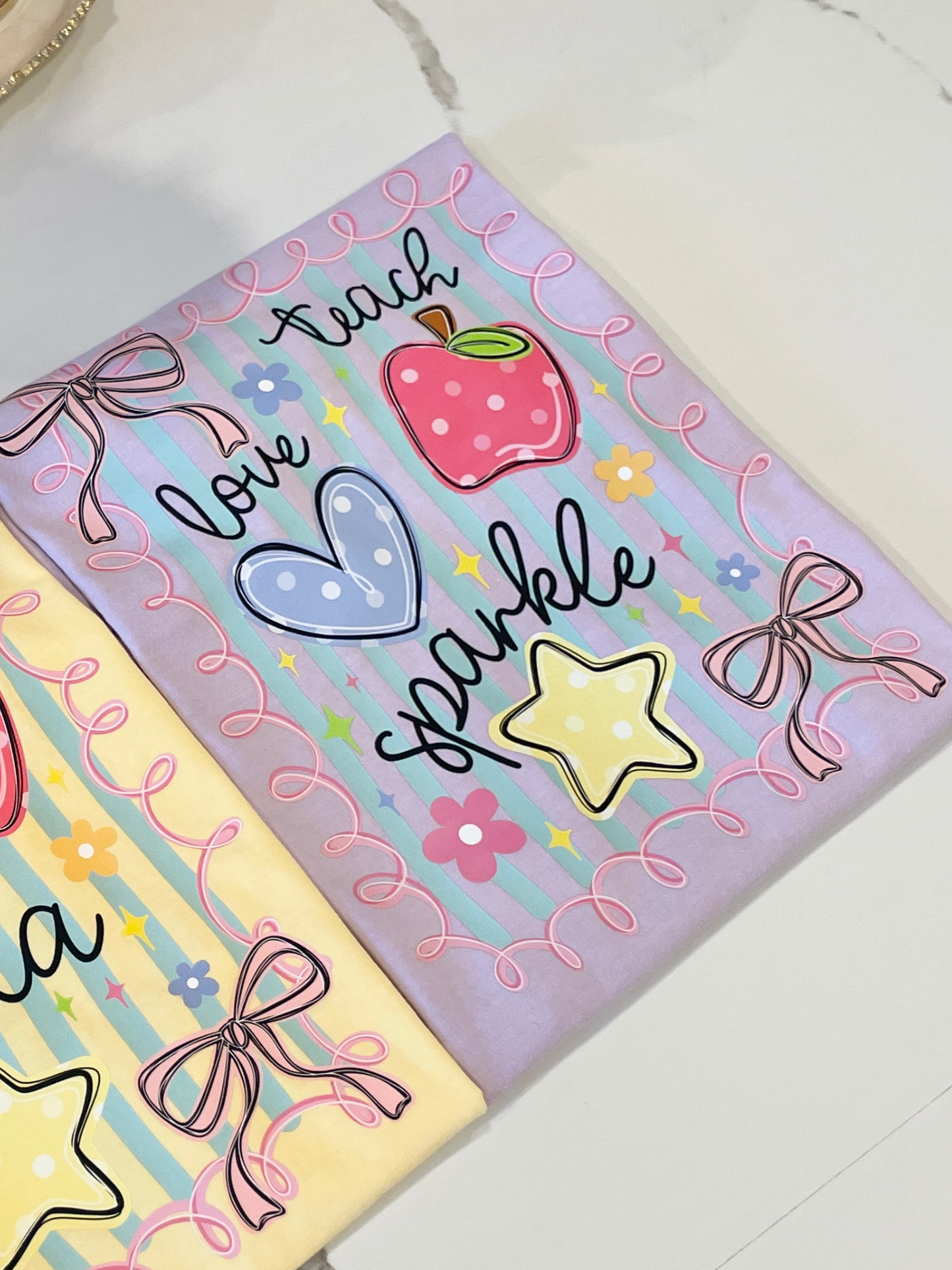 PRESALE - Teach Love Sparkle Striped Bow Tee